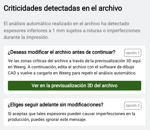 aviso criticidad para espesores mínimos